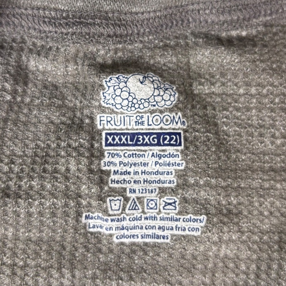 Fruit of the Loom Mens XXXL 3XG Long Sleeve Gray Thermal Knit Crewneck Shirt - Picture 3 of 9